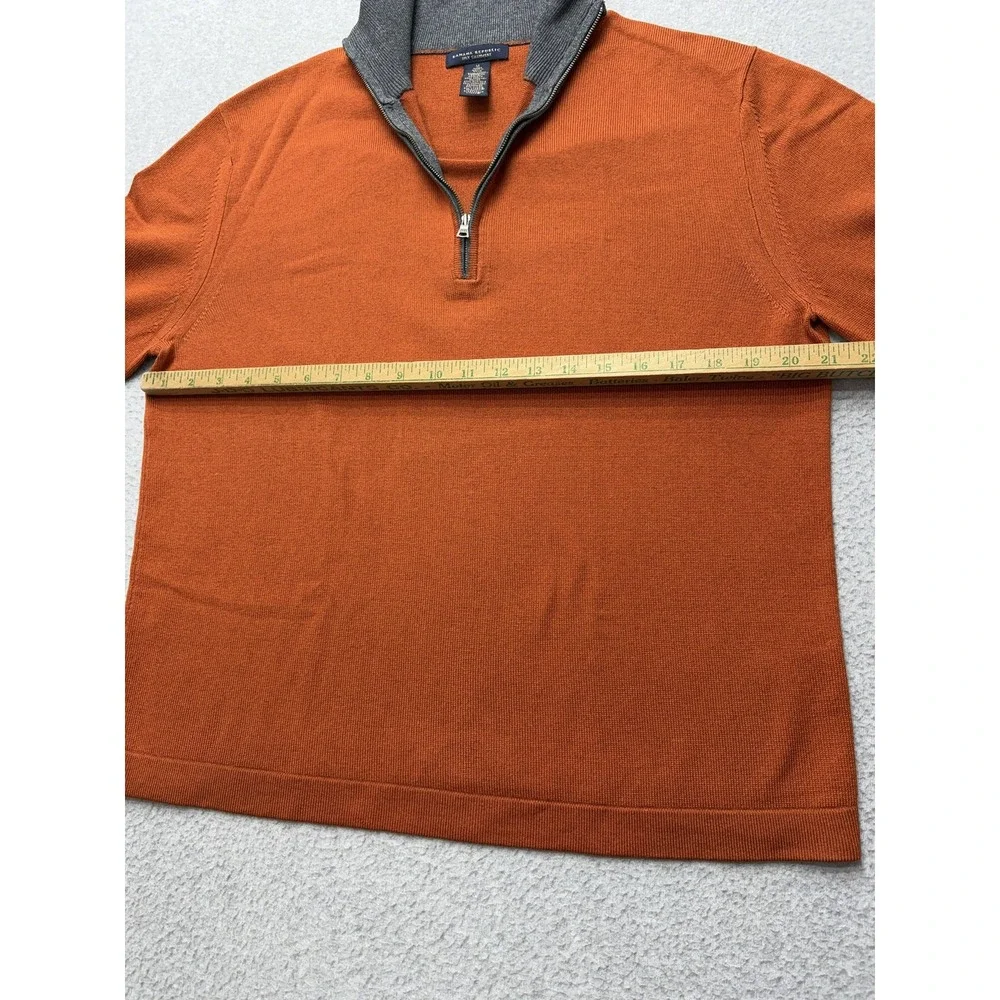 Banana Republic Mens Medium Silk Cashmere Quarter Zip Mock Neck Sweater Orange